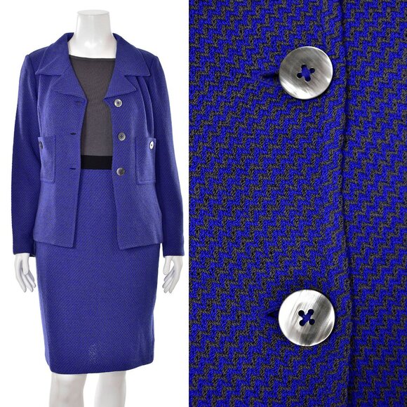 St. John Knits 2Pc Jacket & Dress Suit in Blue/Gray sz 12